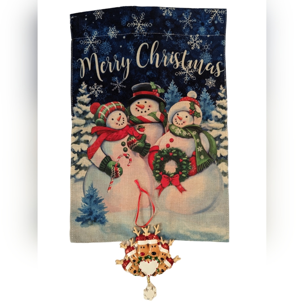 NWOT - Christmas Flag and Porcelain Reindeer Family Ornament